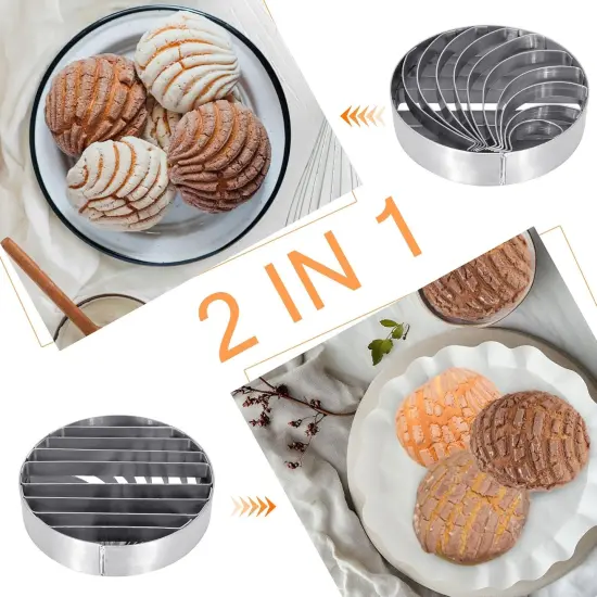 Concha Cutter Mexican Bread Mold With 5 Sizes Piggy Cookie Cutter Stainless Steel Concha Stamp Two Sided Mold For Cortador De Conchas De Pan Mexicano {3}