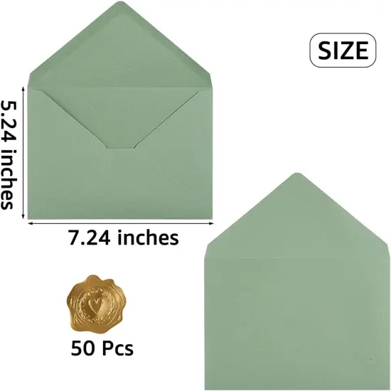50 Pieces Sage-Green A7 Envelopes Greeting Card Envelopes 5.24 x 7.24 Inches for 5 x 7 Wedding Invitation Cards, Greeting Cards, Birthday Baby Shower Invitations {2}