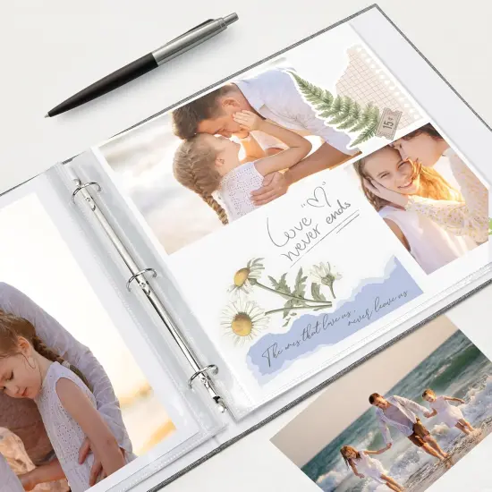 Large Scrapbook Album with 30 Sheets Plastic Sleeves and Scrap Book Paper 12x12 Inch, Linen Cover 3 Ring Photo album Scrapbooks for Wedding Baby Famliy Memory Pink {4}