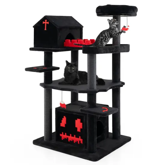 6-Tier Gothic Cat Tree Tower Activity Center with Church-Shaped Condo and Coffin-Shaped Bed {1}