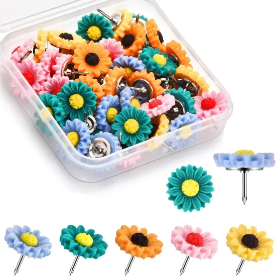 40Pcs Push Pins, Thumb Tacks for Bulletin Board, Flower Decorative Pins and Tacks, Cork Board Thumbtacks, Cute Thumbtack for Office Decorative {1}