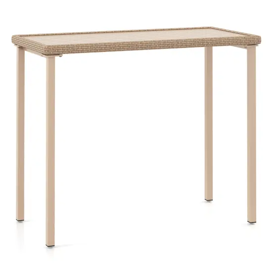 Light Brown Metal and PE Rattan Bar Table with Spacious Top and Sturdy Frame {1}