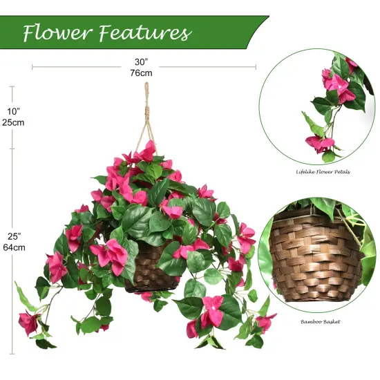 25" Hanging Bougainvillea Basket Fuschia &ndash; Lush Artificial Flower Basket for Home & Outdoor D&eacute;cor {2}
