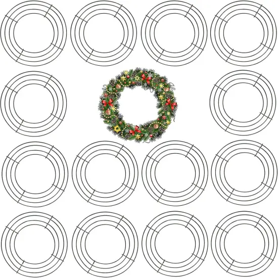 15 Pack 10 Inches Round Wire Wreath Frames, Green Metal Floral Wreath Frame, Wire Wreath Rings for Christmas New Year Party Home Decor DIY Crafts Supplies {1}