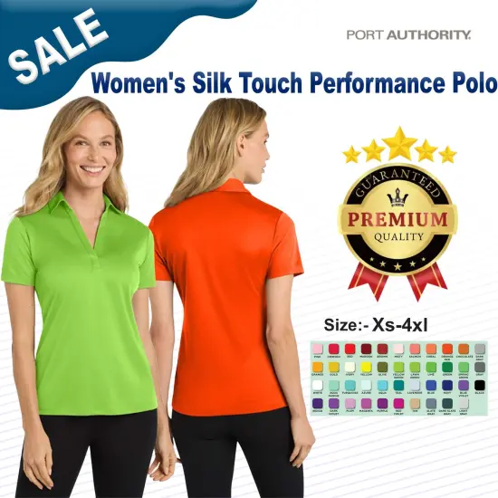 Port Authority&reg; Women's Silk Touch Performance Collared Short Sleeve Polo Carolina blue {2}