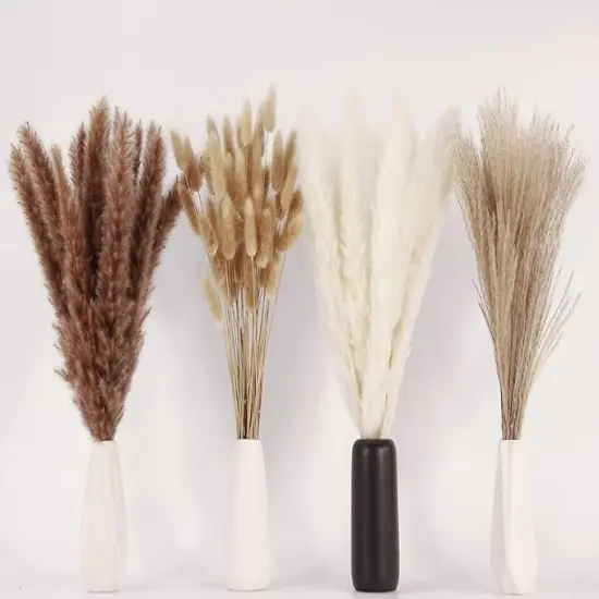Dried Pampas Grass Decor, 100 Stems Pampas Grass Contains Bunny Tails Dried Flowers, Reed Grass Bouquet for Wedding Boho Flowers Home Table Decor, Rustic Farmhouse Party (17", White and Brown) {2}
