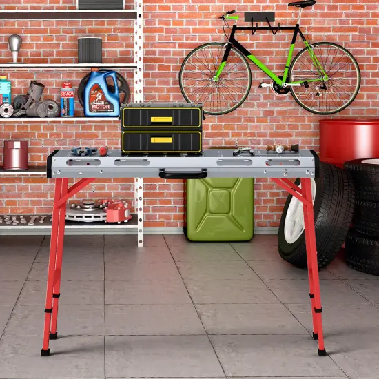 Silver Red Portable Welding Table with Galvanized Metal Top 1000 lbs {2}