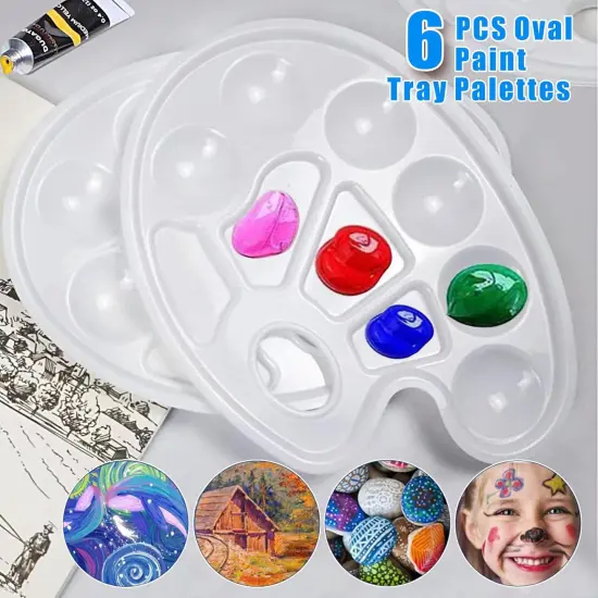 6PCS Oval Paint Tray Palettes with Thumb Hole,Plastic Paint Pallets {2}