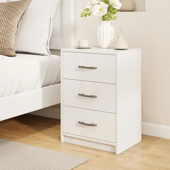 White Engineered Wood 3-Drawer Nightstand for Bedroom & Living Room {6}