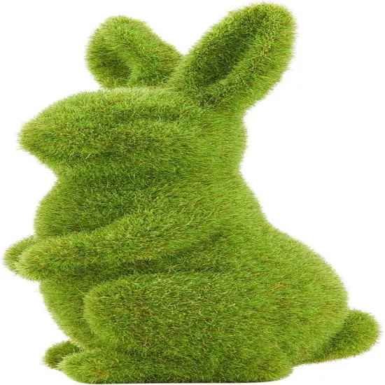 Easter Rabbit Decoration Horticulture Green Flocking Moss Rabbit Decoration Sculpture Decoration Desktop Living Room Garden Easter Gift {4}
