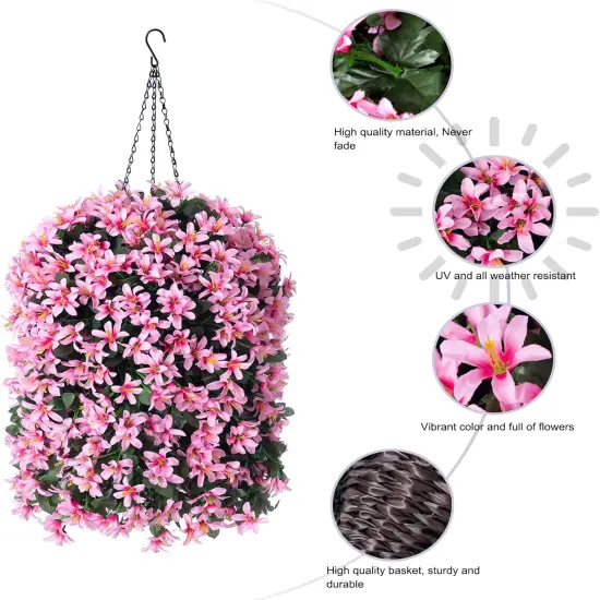 Artificial Faux Hanging Outdoor Plants Flowers Basket for Spring Autumn Decoration {3}