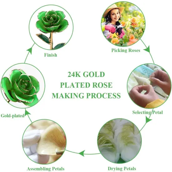 24K Green Rose for Her, Dipped Gold Rose Love Real Golden Plated Preserved Eternal Flower with Rose Stand Present for Wife/Mom/Grandma (Green) {3}
