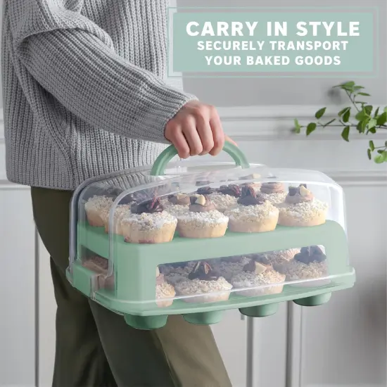 Cupcake Carrier 24 Count - Sturdy Cupcake Holder with Lid & 2 Handles, Stylish Two-Tier Cupcake Carrier/Stand, Spacious 3.5&rdquo; Top & Bottom Tray {2}