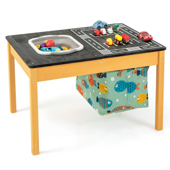 Natural Fir Wood Kids Sensory Activity Table with Storage Bins {4}