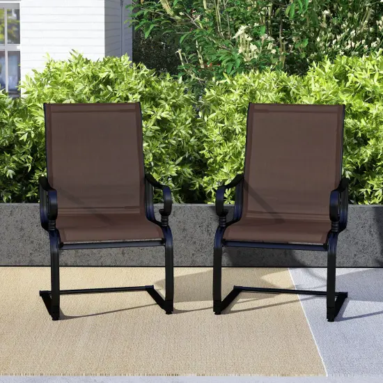 Set of 2 Patio Chairs with Ergonomic High Backrest and Sled Legs Suitable for Outdoor Seating Brown {2}