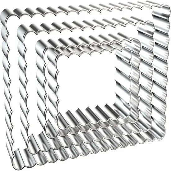 Rectangle Cookie Cutter Set with Scalloped Edge Assorted Sizes - 5 Inch, 4 Inch, 3 Inch, 2 Inch - Fluted Edge Plaque Frame Rectangluar Cookie Cutters Shapes Fondant Molds - Stainless Steel {1}