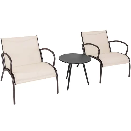 3 Piece Patio Wide Armchair Set Including Round Coffee Table with Metal Frame {1}