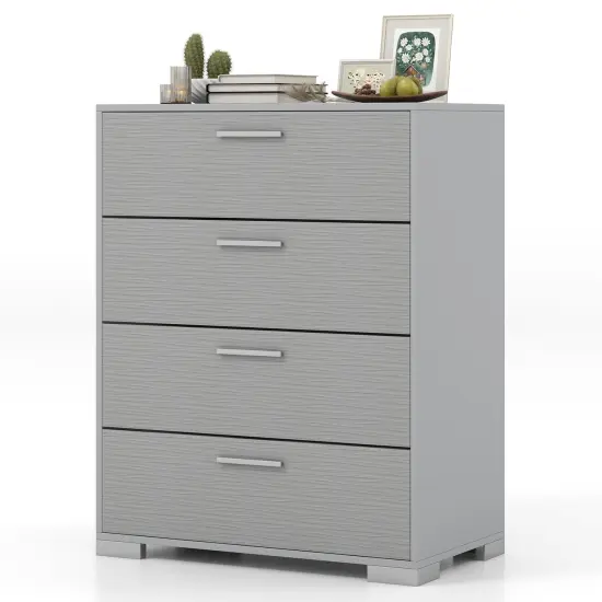 Engineered Wood Dresser with 4 Drawers Storage Cabinet, Metal Legs and Modern Design Gray {4}