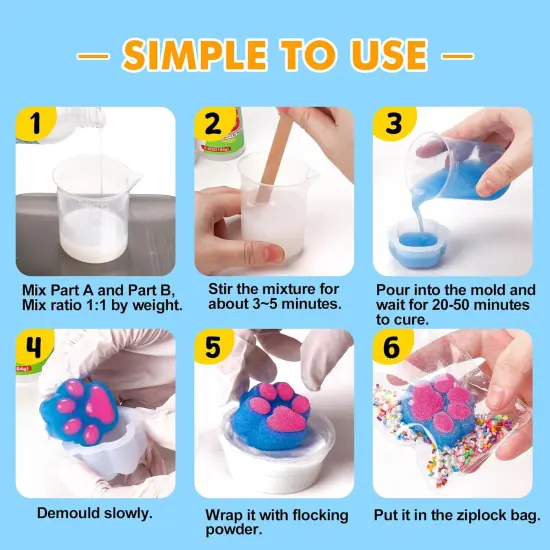 JDiction Taba Squishy Kit, Fast Cure Liquid Silicone Squishy Maker for Cat Paw Casting, Silicone Squishy DIY Stress Relief Toys & Gifts for Adults/Kids {6}