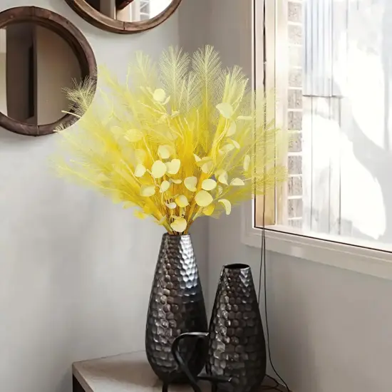 28" Faux Pampas Grass Plume Yellow Faux Fluffy Pampas Grass Bulk Silk Flowers with Eucalyptus Stems Filler for Floral Arrangment {2}