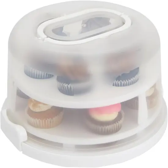 2-In-1 Round Cake Carrier with Lid and Handle for 10-Inch Cakes, 2 Pies, 14 Cupcakes (12 x 5.9 In) {5}