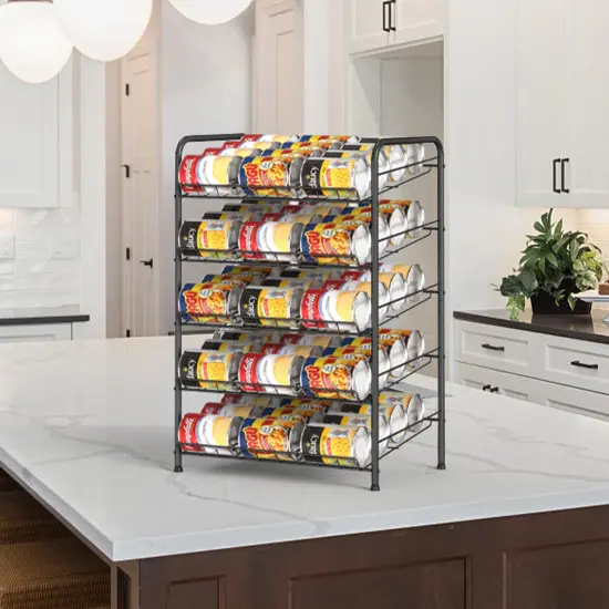 5-Tier Heavy-Duty Can Rack Organizer &ndash; 60-Can Capacity Pantry Storage with 15&deg; Tilt Design, Adjustable Dividers (16.9x12.5x25.6") Silver {6}