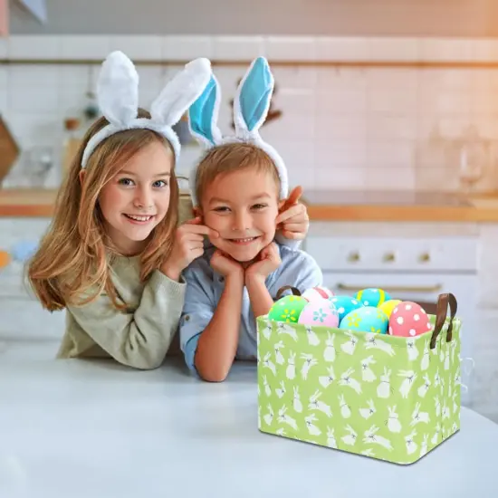 Rectangular Green Bunny Basket Empty,Rabbit Storage Basket for Kids,Waterproof Storage Basket with Handles {5}