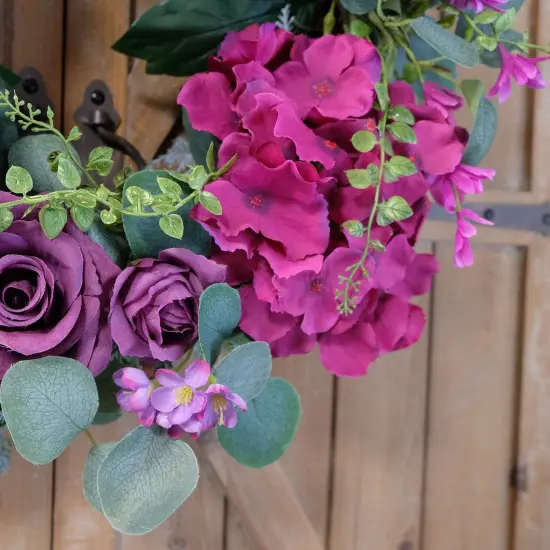 Artificial Purple Rose Wreath - 20 Inches Front Door Wreath with Hydrangea Leaves for Spring, Valentines, Mother's Day, Wedding & Home Decor {1}