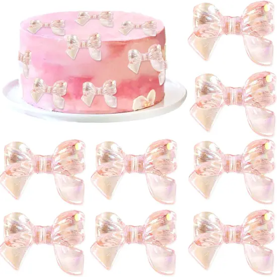 24pcs Pink Bow Cake Topper Bowknot Cupcake Toppers Cake Dessert Picks Decoration For Baby Shower Birthday Wedding Party Supplies {1}