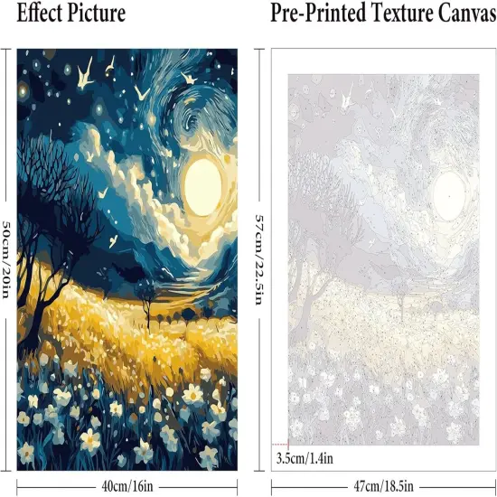 Paint by Numbers Kit for Adults Beginner, Abstract Starry Sky Flowers Adult Paint by Number Kits on Canvas without Frame, Moon Landscape Acrylic Oil Paint by Numbers for Home Decor Gift 16&rdquo; W x 20&rdquo;L {3}