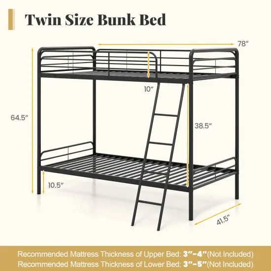 Black Metal Twin Bunk Bed with Safety Guardrails and Under-Bed Storage {4}