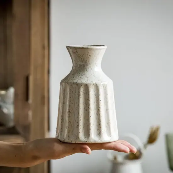 Ceramic Boho Vase, Farmhouse Home Decor Embossed Vases for Centerpieces, Kitchen, Office, Shelf, Table, Vase for Pampas Grass, Eucalyptus {5}