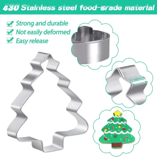 Large Christmas Cookie Cutters - 6 Pcs 4 Inch Holiday Cookie Cutter - Christmas Tree, Santa Hat, Snowflake, Gingerbread Men, Snowman and Candy Cane Shapes Cookie Molds for Winter Holiday DIY Baking {4}