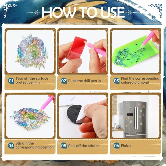 Diamond Painting Art Magnets Refrigerator - 12 PCS Christian Diamond Painting Kit Jesus Cross Our Lady Religious Gem Art Fridge Sticker Set for Inspirational Christmas Gift Adult Beginner Home Decor {3}