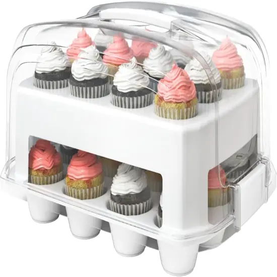 Cupcake Carrier, White Cupcake Holder Carries 24 Standard-Size Cupcakes, Muffin Traveler Two Tier Stand Reusable Cupcake Box {1}