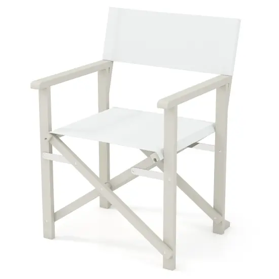 Off White Wooden Foldable Outdoor Chair with Comfortable Backrest and Armrests {1}