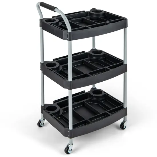 Black 3 Layer Detailing Tool Rolling Utility Cart with Multiple Divider and Bottle Holder {1}