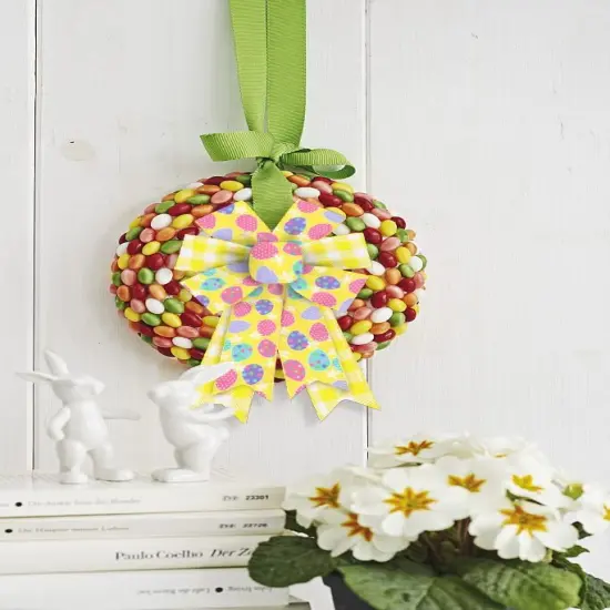 2PCS Easter Wreath Bows, Spring Easter Yellow Bows for Wreath Easter Eggs Wreath Bows Easter Bows for Front Door Spring Dot Tree Bows for Indoor Outdoor Decor {5}