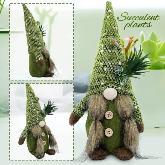 Spring Decorations for Home - Cute Plant Plush Gnomes Decor for Tiered Tray, Indoor, Table, Office, Farmhouse - Green Table Centerpiece {3}