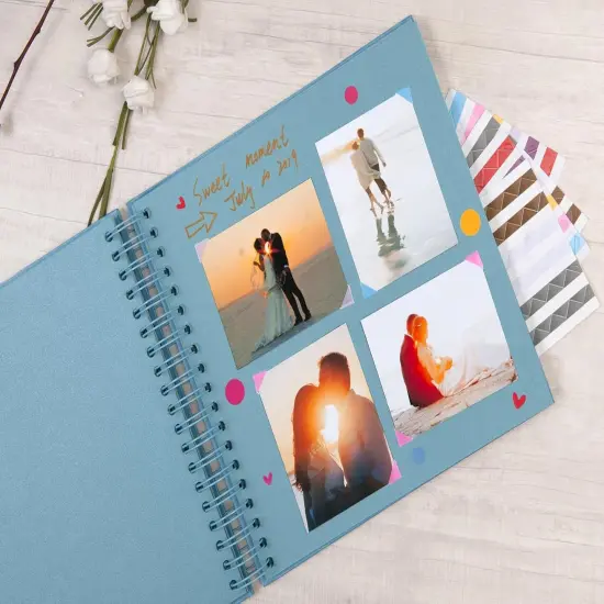 DIY Scrapbook Photo Album 80 Pages Thick Kraft Blank Blue Paper Memory Book for Wedding and Anniversary Family (Blue, 10 Inch) {5}