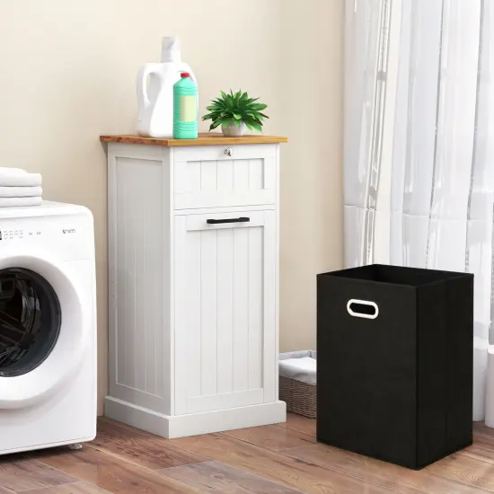 10 Gallon White MDF Laundry Hamper with Tilt-Out Cabinet Drawer and Portable Handle for Bathroom {3}