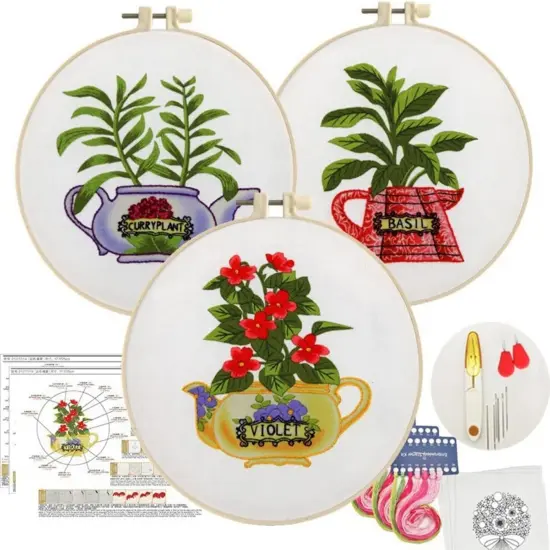 3 Pcs Embroidery Kit for Beginners Adults Cross Stitch Kit with Easy Stamped Flower Pattern {1}