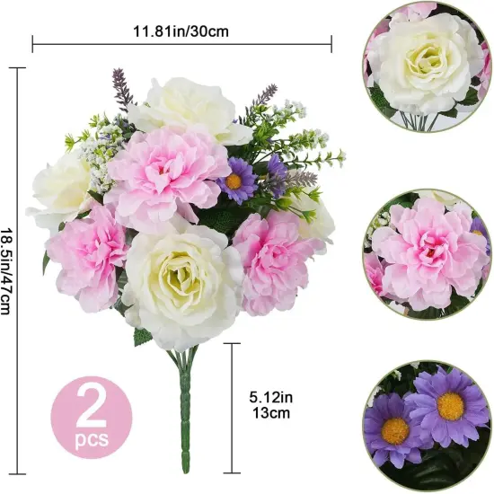 2 Bundles Artificial Spring Flowers 18.5'' Artificial Flowers for Cemetery Silk Flowers Fake Peonies Cemetery Decorations for Grave Office Indoor Centerpiece Table Wedding Bouquet Home Decor {2}