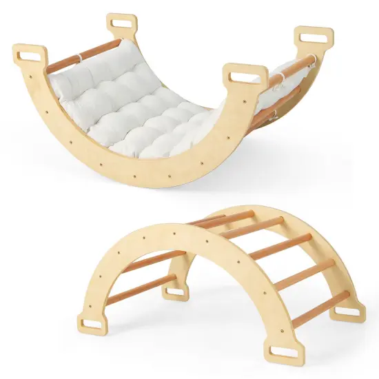 Natural Pine and Beech Wood 2-in-1 Climbing Arch with Cushion for Kids {1}