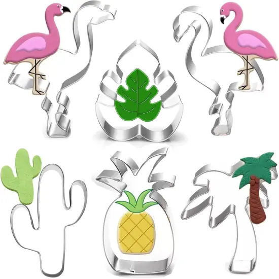 Hawaiian Cookie Cutter Set - 6 Piece: Cactus, Pineapple, Flamingo, Monstera Leaf, Palm Tree - Tropical Cookie Cutters for Summer Parties {1}