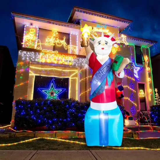 Christmas Inflatable Santa Claus 7.28FT,Statue of Liberty Inflatable,Blow Up Statue of Liberty,Christmas Blow Up Yard Decorations Outdoor Indoor,LED Patriotic Santa Claus Decor,USA Blow Up Inflatable {4}