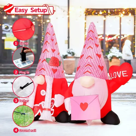5.5 FT Long Valentines Day Inflatables Gnomes Outdoor Decorations Blow Up Yard Pink Gnomes Couple with Built-in LEDs for Garden Lawn Indoor Decor {4}
