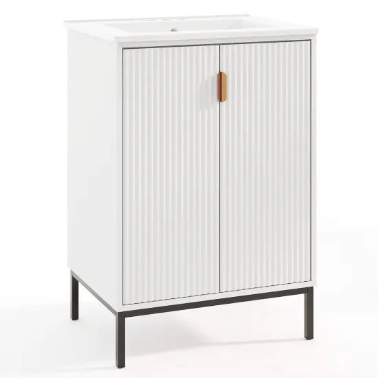 White Bathroom Vanity with Ceramic Sink and Adjustable Shelf {1}