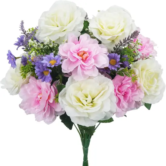 2 Bundles Artificial Spring Flowers 18.5'' Artificial Flowers for Cemetery Silk Flowers Fake Peonies Cemetery Decorations for Grave Office Indoor Centerpiece Table Wedding Bouquet Home Decor {1}