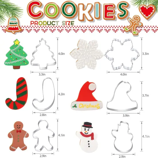 Large Christmas Cookie Cutters - 6 Pcs 4 Inch Holiday Cookie Cutter - Christmas Tree, Santa Hat, Snowflake, Gingerbread Men, Snowman and Candy Cane Shapes Cookie Molds for Winter Holiday DIY Baking {5}